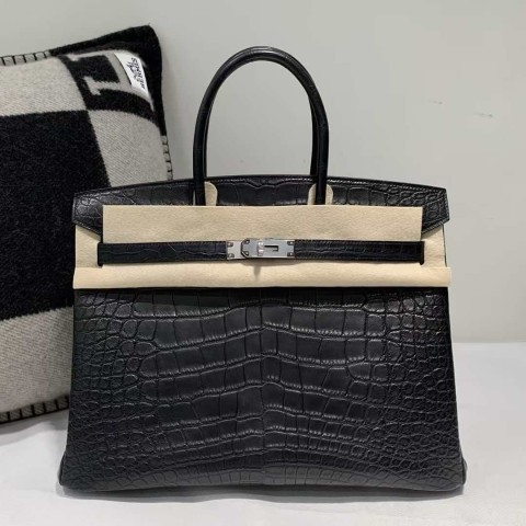 Hermès Birkin 25 Noir Matte Niloticus Crocodile with Palladium Hardware