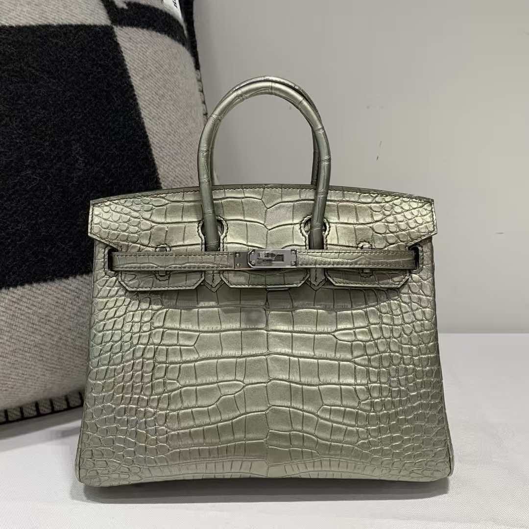Hermès Birkin 25 Metallic Vert D’eau Shiny Crocodile with Palladium Hardware