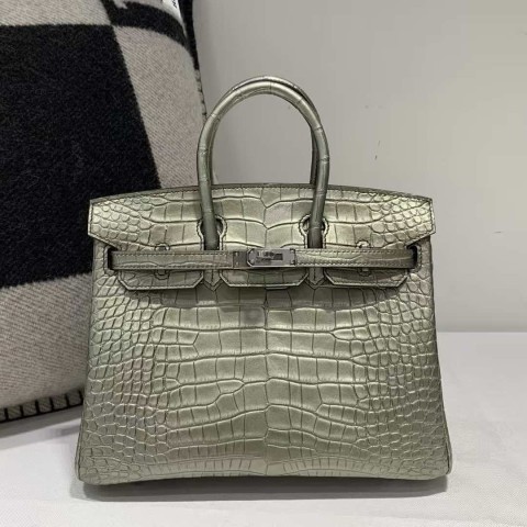 Hermès Birkin 25 Metallic Vert D’eau Shiny Crocodile with Palladium Hardware