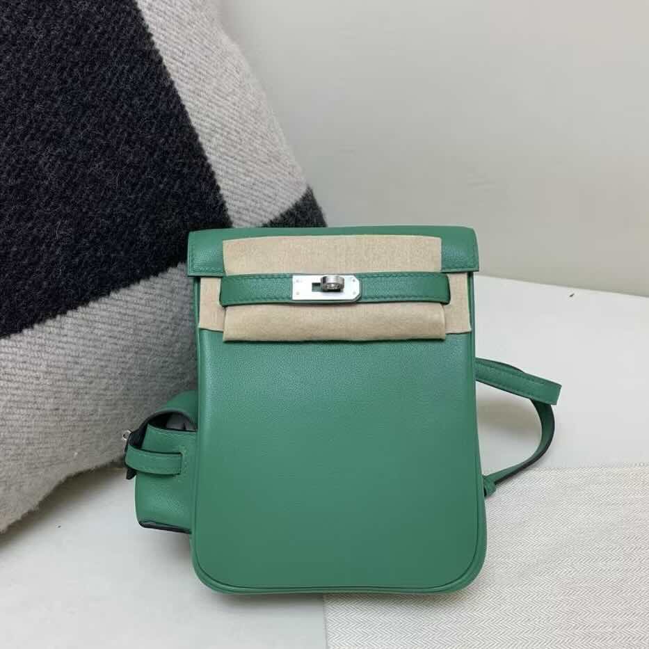 Hermès Kelly Jump Backpack Vert Jade Swift with Palladium Hardware