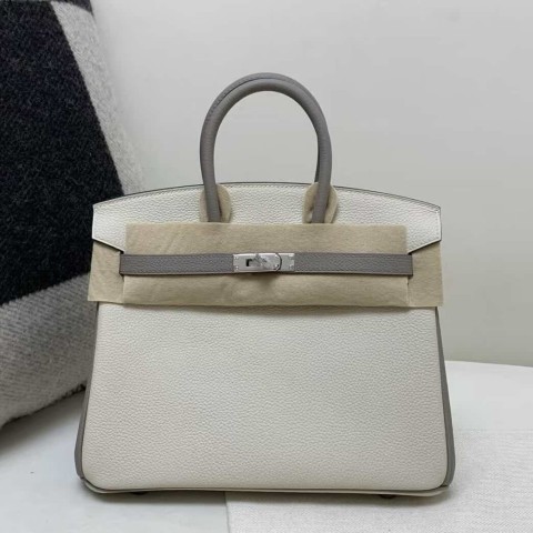 Hermès Birkin 25 Togo Craie and Gris Tourterelle with Palladium Hardware