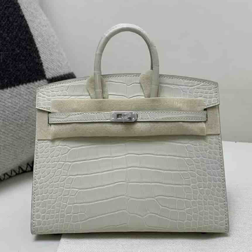 Hermès Birkin 25 Matte Crocodile Craie with Palladium Hardware