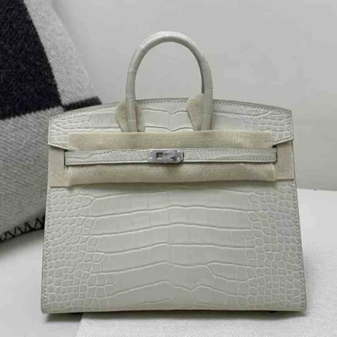 Hermès Birkin 25 Matte Crocodile Craie with Palladium Hardware