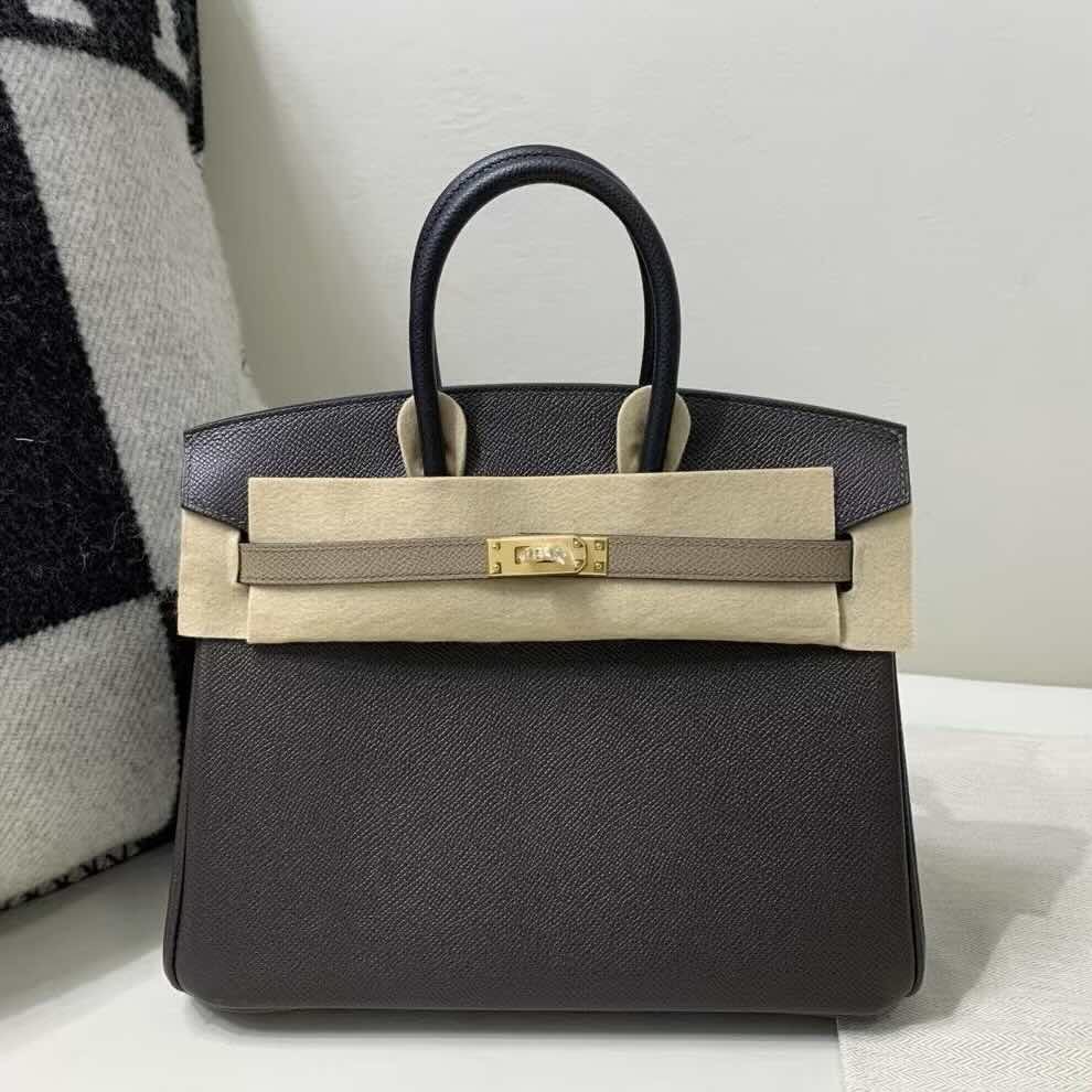 Hermès Birkin 25 Sellier Epsom Ebene & Etoupe with Gold Hardware