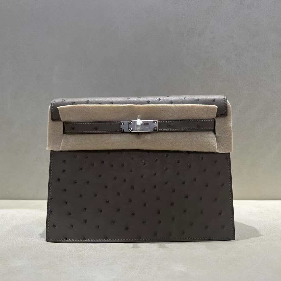 Hermès Kelly Danse Ostrich Moka with Palladium Hardware