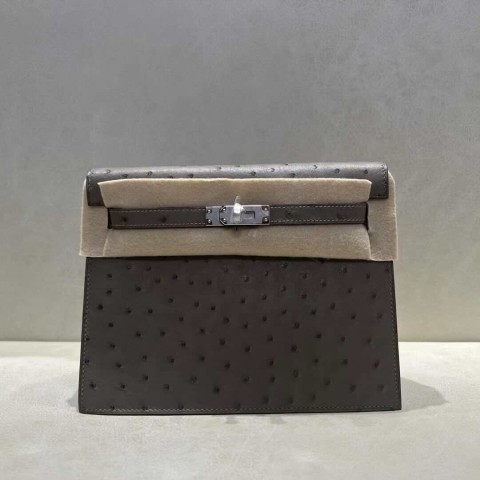 Hermès Kelly Danse Ostrich Moka with Palladium Hardware