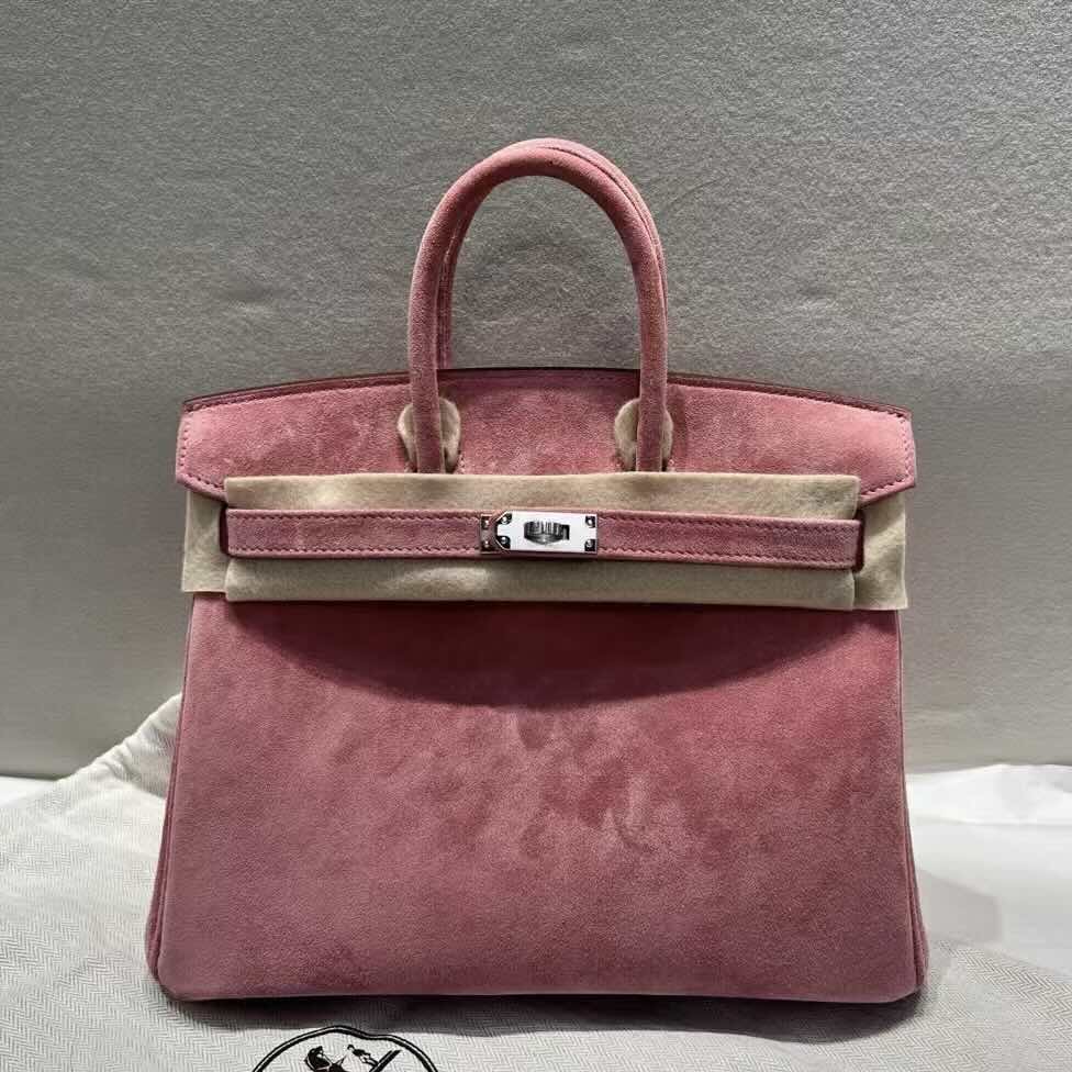 Hermès Birkin 25 Doblis Suede Rose Jaipur with Palladium Hardware