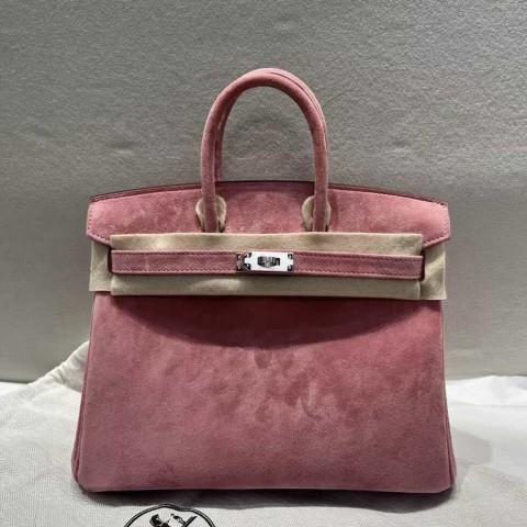 Hermès Birkin 25 Doblis Suede Rose Jaipur with Palladium Hardware