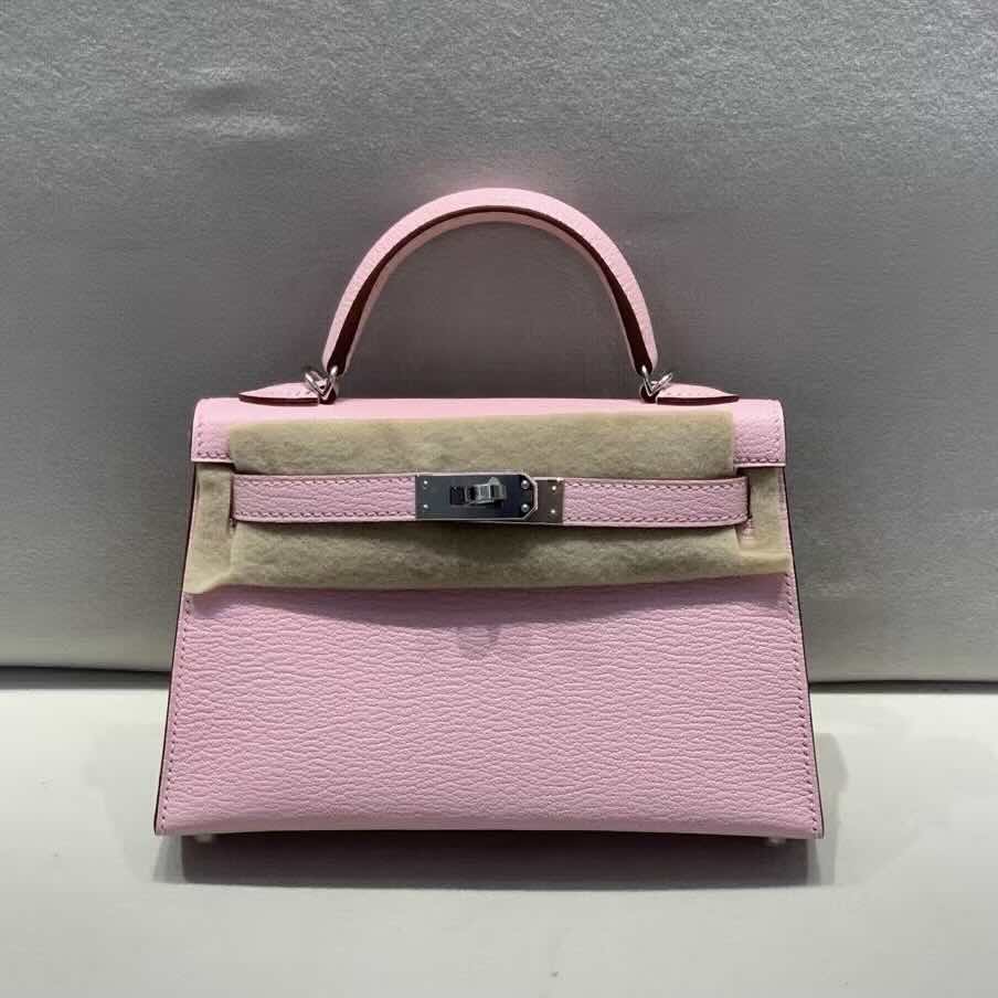 Hermès Mini Kelly II Chevre Rose Sakura with Palladium Hardware