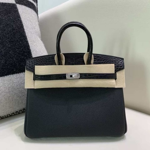 Hermès Birkin 25 Touch Noir Togo and Matte Alligator with Palladium Hardware