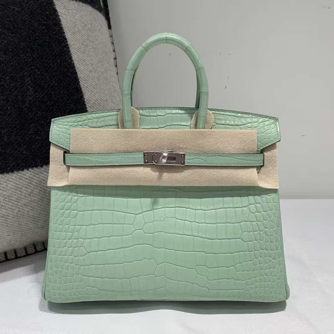 Hermès Kelly 25 Sellier Mint Crocodile with Palladium Hardware