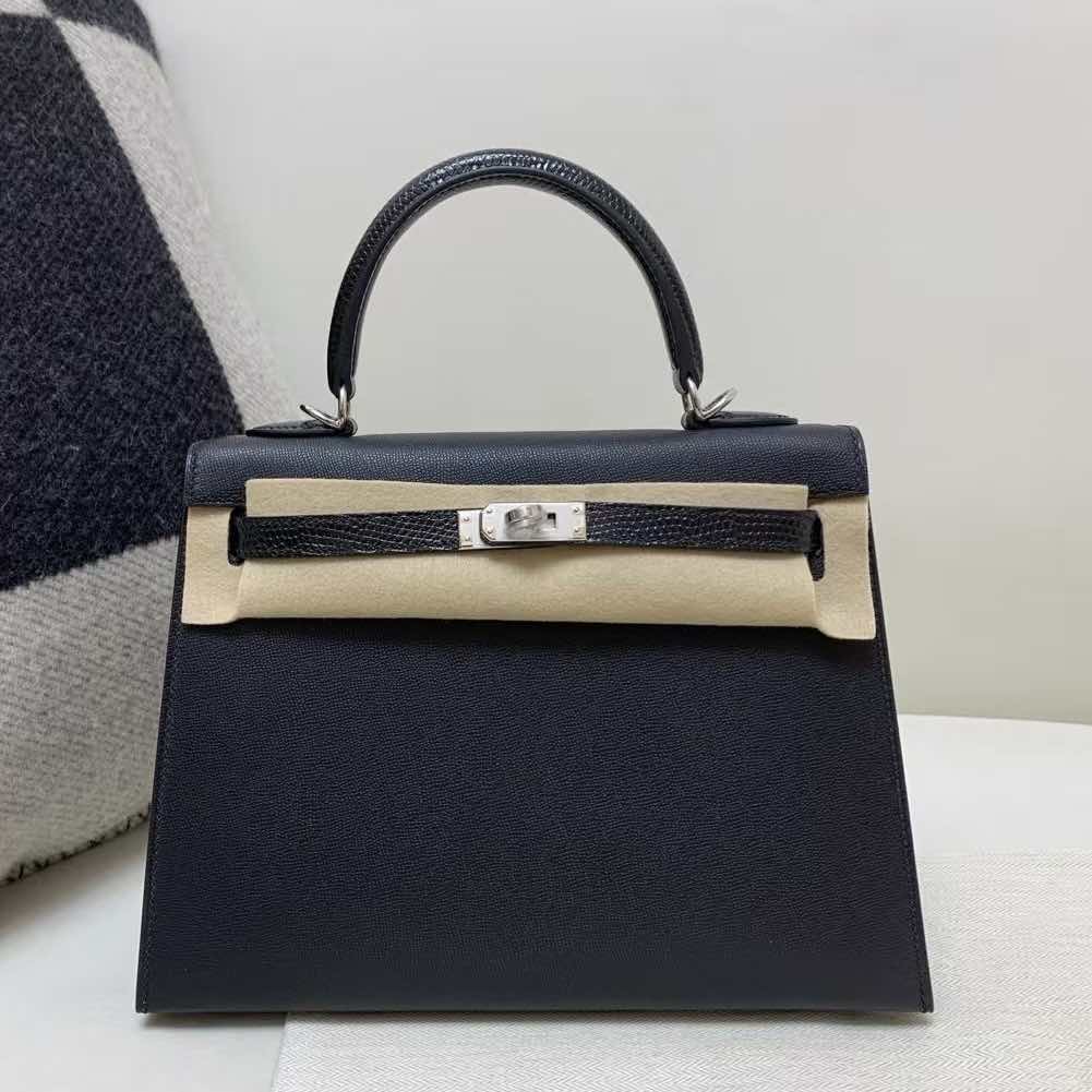Hermès Kelly 25 Sellier Touch Epsom & Lizard Black PHW