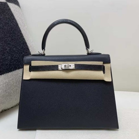 Hermès Kelly 25 Sellier Touch Epsom & Lizard Black PHW