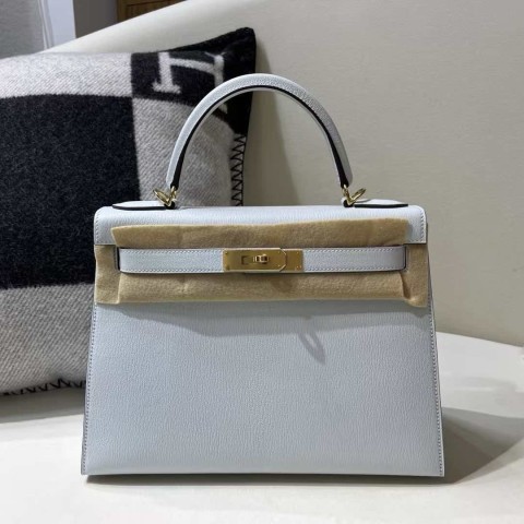 Hermès Kelly 25 Sellier Epsom Bleu Brume with Gold Hardware