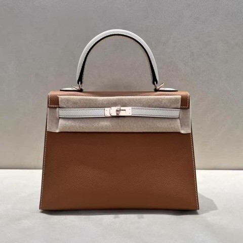 Hermès Kelly 25 Sellier Epsom Gold and Craie Bicolor with Palladium Hardware