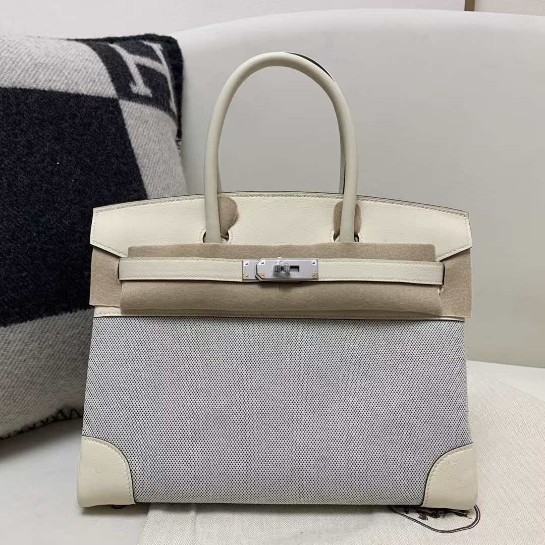 Hermès Birkin 30 Toile H and Swift Off-White with Palladium Hardware