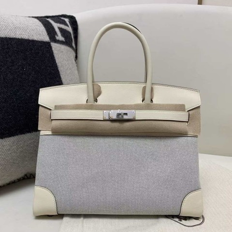 Hermès Birkin 30 Toile H and Swift Off-White with Palladium Hardware