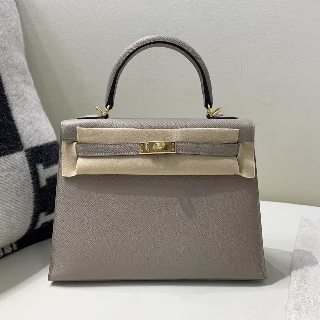 Hermès Kelly 25 Sellier Epsom Gris Tourterelle GHW