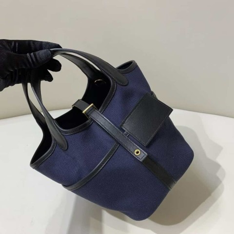 Hermès Picotin Lock 18 Cargo Navy Canvas with Black Leather Trim and Gold Hardware