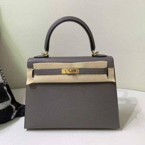 Hermès Kelly 25 Sellier Gris Mouette Epsom Gold Hardware