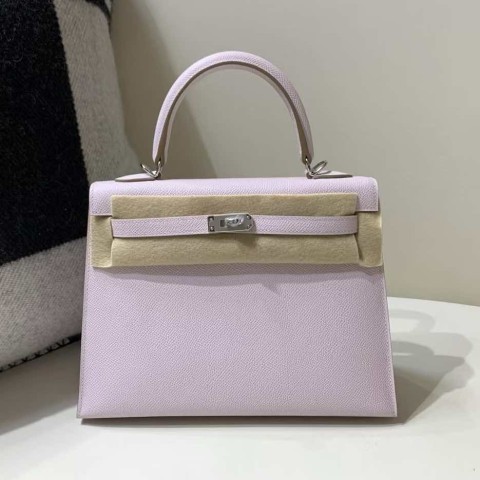 Hermès Kelly 25 in Epsom Leather, Mauve Pale, Palladium Hardware
