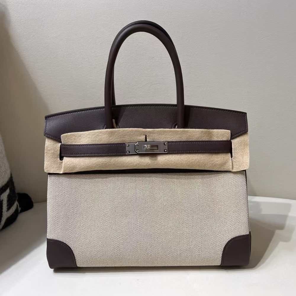 Hermès Birkin 30 Cargo in Toile Goéland and Swift Leather, Ebene, Palladium Hardware