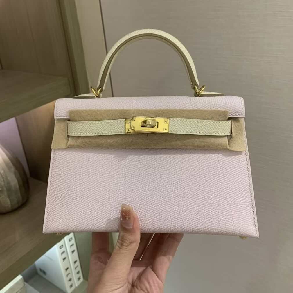 Hermès Mini Kelly II in Epsom Leather, Rose Sakura and Craie, Gold Hardware