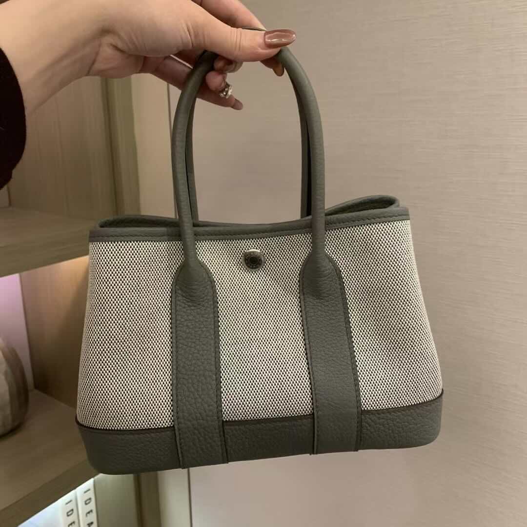 Hermès Garden Party 23 in Toile and Negonda Leather, Gris Meyer