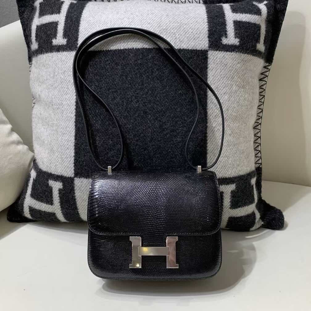 Hermès Constance 18 in Lizard Leather, Noir, Palladium Hardware