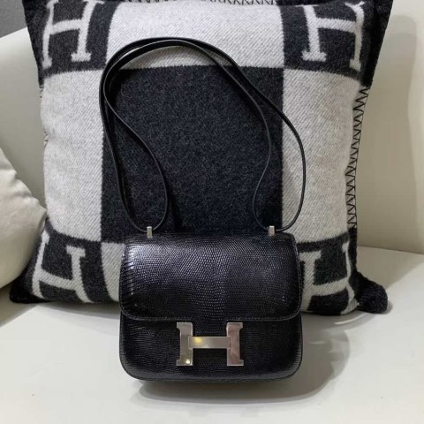 Hermès Constance 18 in Lizard Leather, Noir, Palladium Hardware