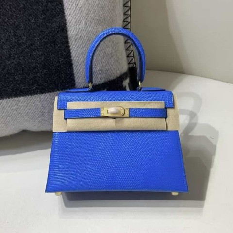Hermès Mini Kelly 20 in Lizard Leather, Bleu Electrique, Gold Hardware