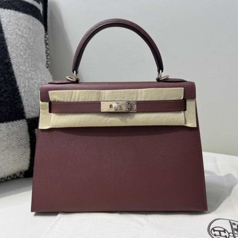 Hermès Kelly 25 Sellier in Epsom Leather, Rouge H, Palladium Hardware