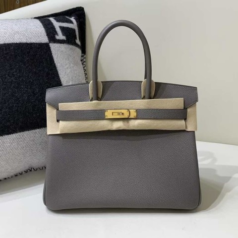 Hermès Birkin 30 in Togo Leather, Etain, Gold Hardware
