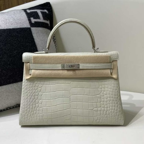 Hermès Kelly 35 in Matte Alligator Mississippiensis, Beton, Palladium Hardware