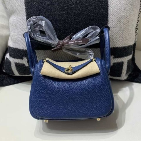 Hermès Lindy 20 Bleu Saphir Clemence Leather / Gold Hardware