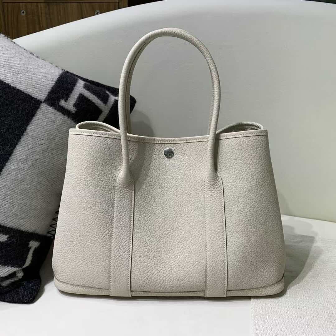 Hermès Garden Party 30 Craie Negonda Leather / Palladium Hardware