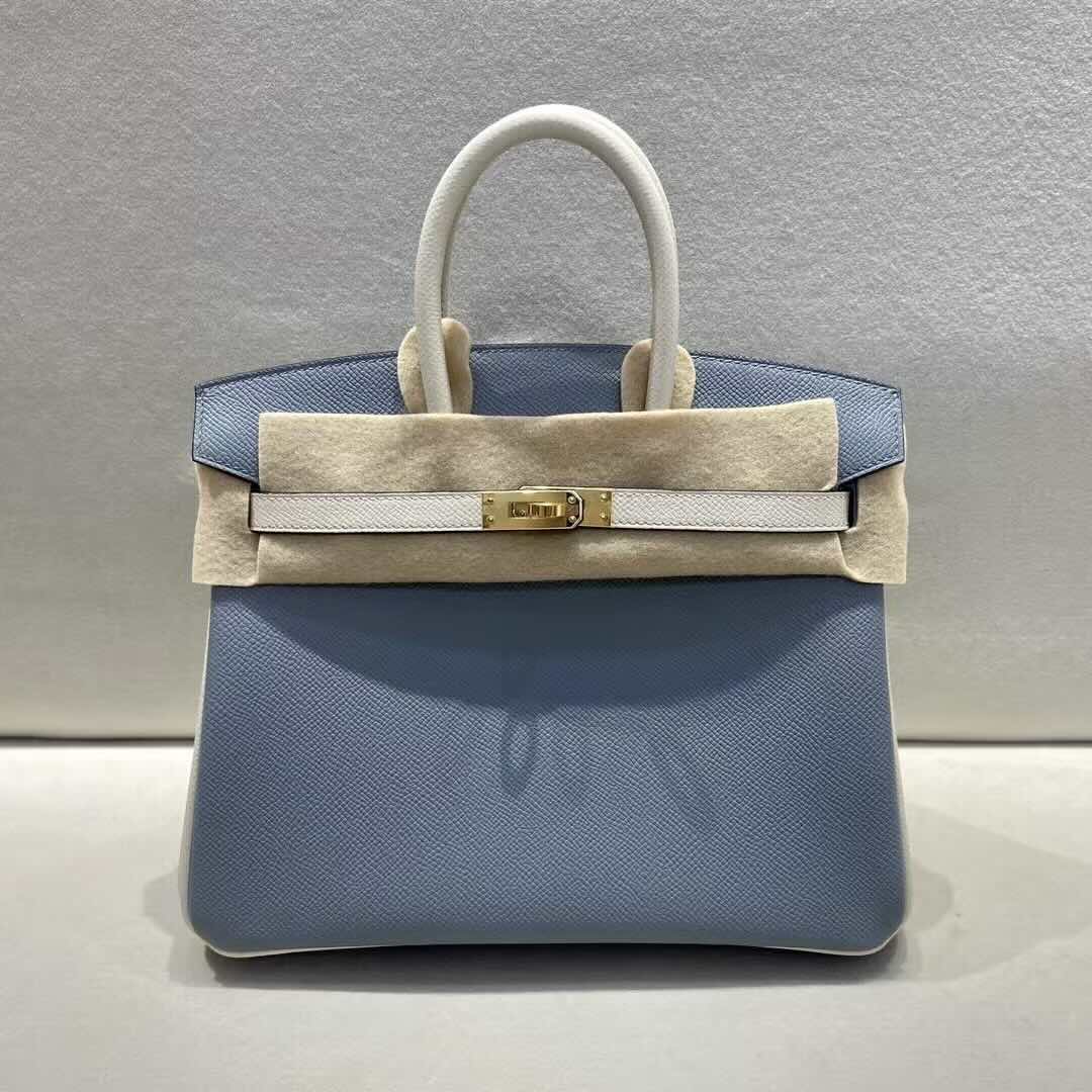 Hermès Birkin 25 Bleu de Prusse & White Epsom Leather / Gold Hardware