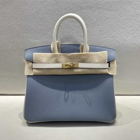 Hermès Birkin 25 Bleu de Prusse & White Epsom Leather / Gold Hardware