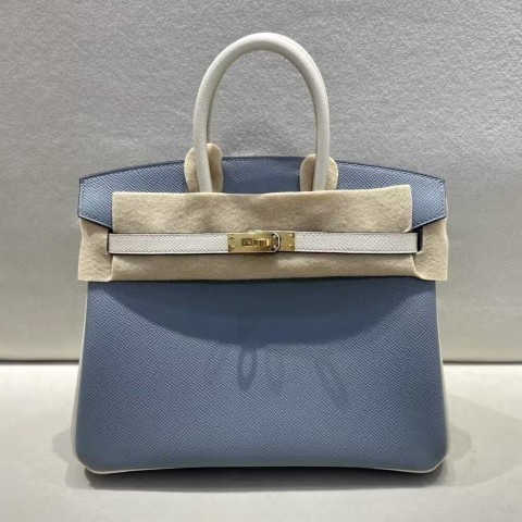 Hermès Birkin 25 Bleu de Prusse & White Epsom Leather / Gold Hardware