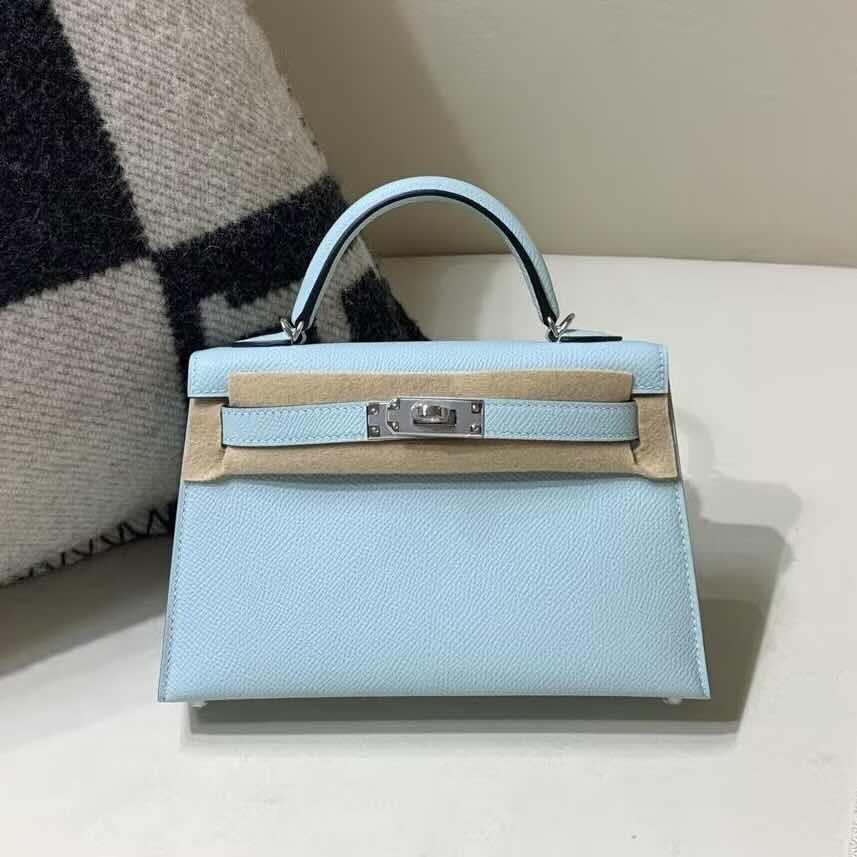 Hermès Mini Kelly II 20 Blue Brume Epsom Leather / Palladium Hardware