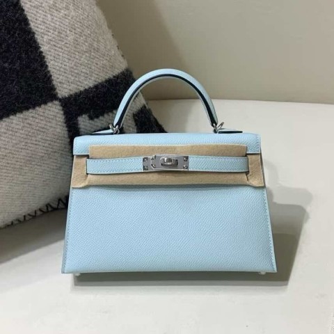 Hermès Mini Kelly II 20 Blue Brume Epsom Leather / Palladium Hardware