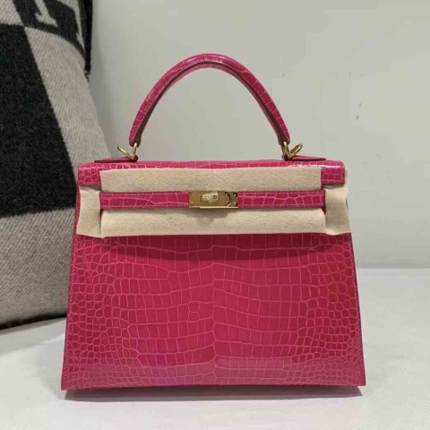 Hermès Mini Kelly II 28 Alligator Shiny Rose Shocking Gold Hardware