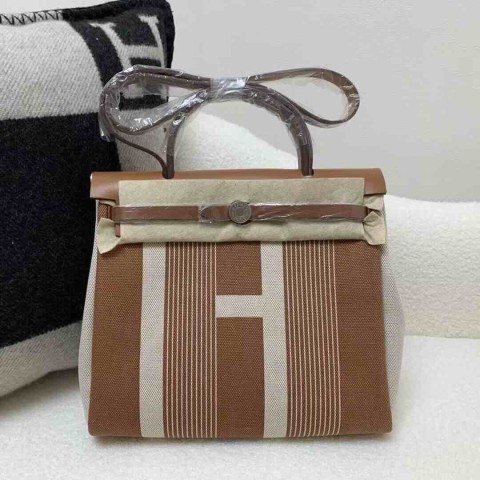 Hermès Herbag Zip 31 Toile H Vache Hunter Gold/Naturel