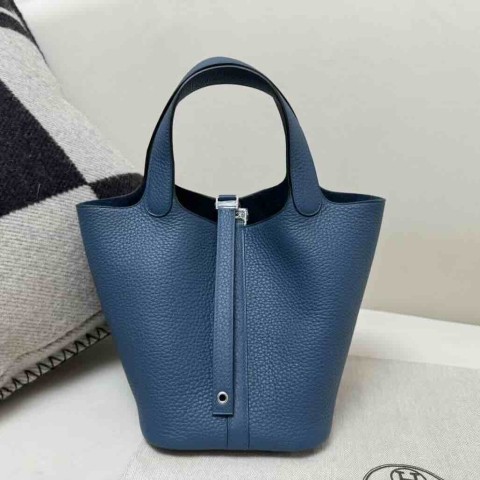 Hermès Picotin Lock 22 Clemence Bleu de Prusse Palladium Hardware