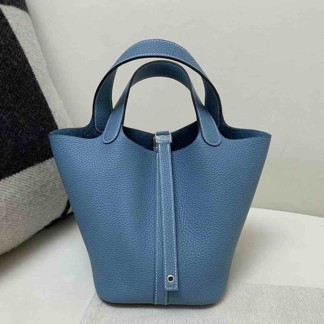 Hermès Picotin Lock 18 Clemence Bleu Jean Palladium Hardware