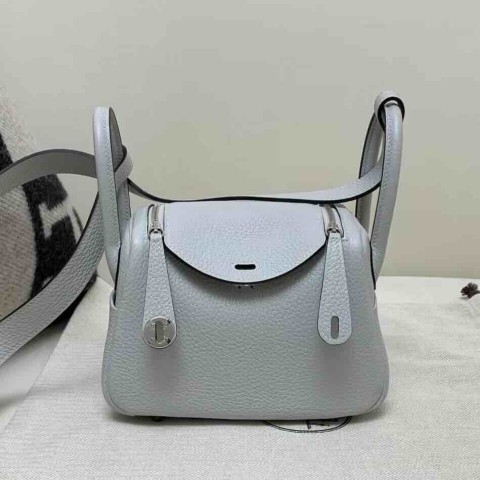 Hermès Lindy Mini Clemence Bleu Lin Palladium Hardware