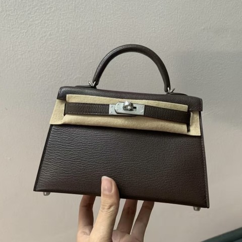 Hermès Mini Kelly II 20 Ebene Chèvre Mysore Palladium Hardware