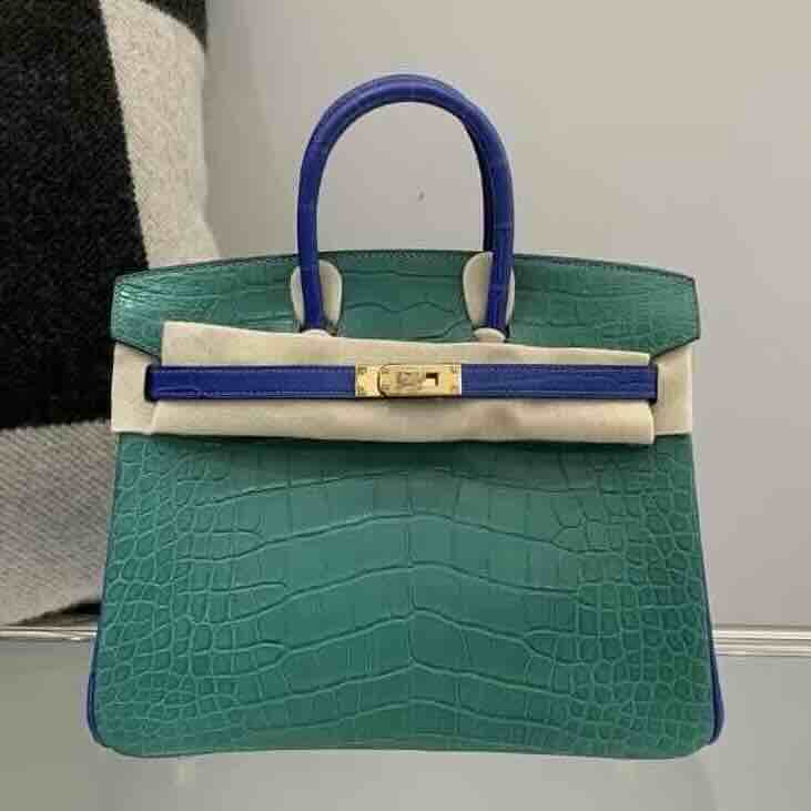 Birkin 25 Touch Vert Cypres & Bleu Electrique Matte Alligator & Togo Gold Hardware