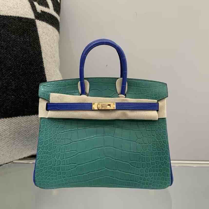 Birkin 25 Touch Vert Cypres & Bleu Electrique Matte Alligator & Togo Gold Hardware