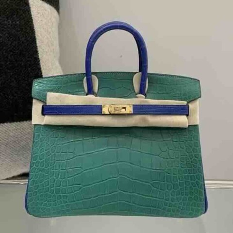 Birkin 25 Touch Vert Cypres & Bleu Electrique Matte Alligator & Togo Gold Hardware